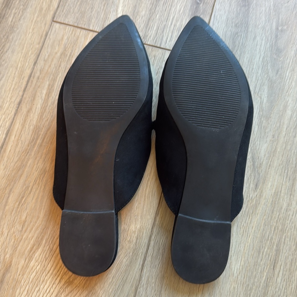 STEVE MADDEN Slip On Open Back Loafers Black Suede Silver Chain Decor Flats NWOT - Picture 5 of 6